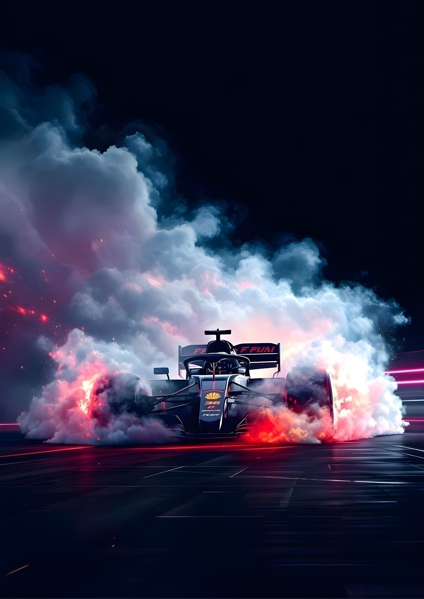 F1 Car Burnout Night Poster