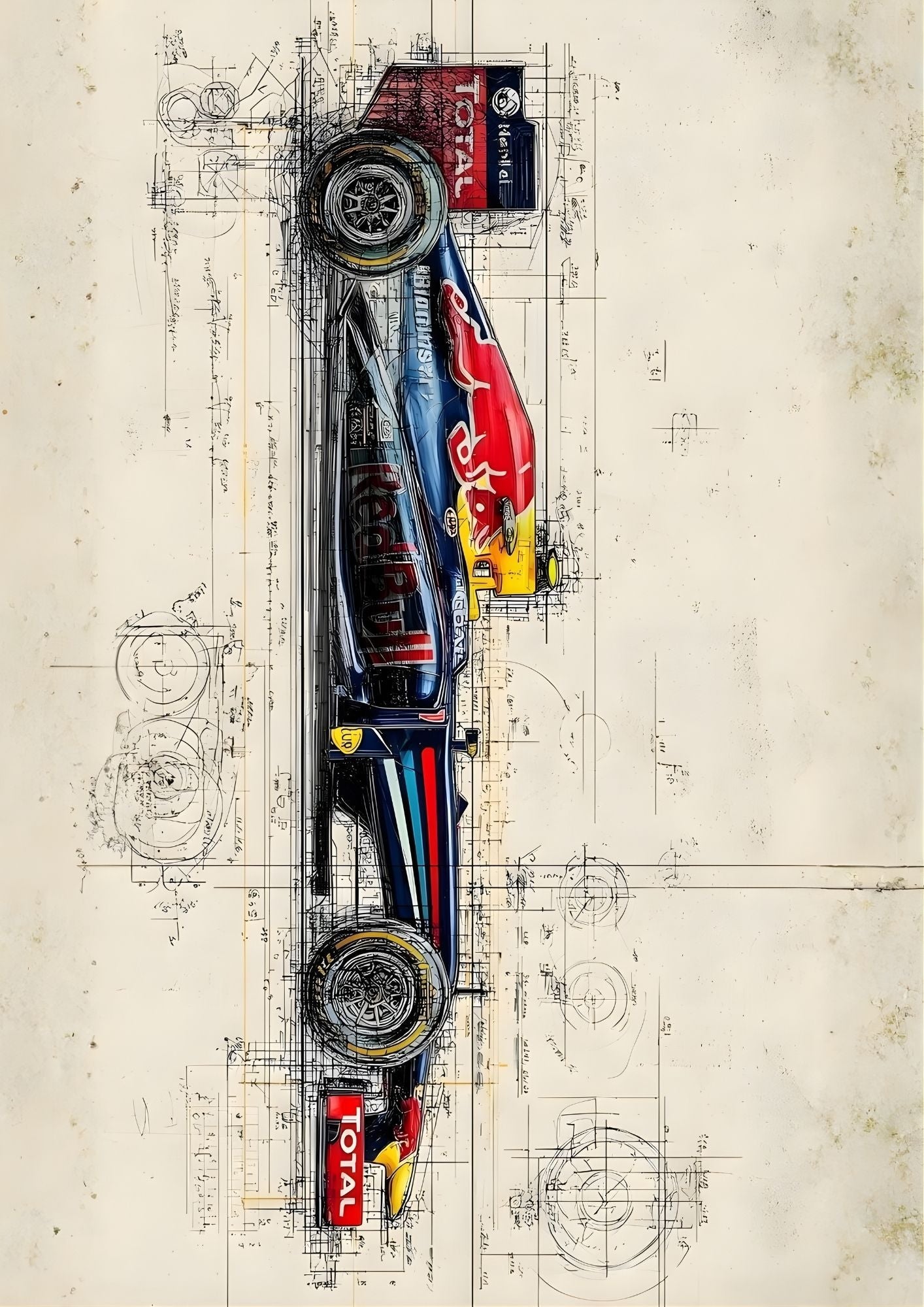 Red Bull Car Blueprint Wall Art