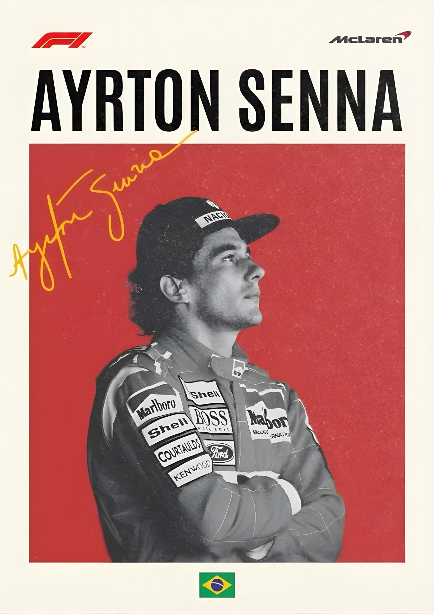 Ayrton Senna Red Signature Poster