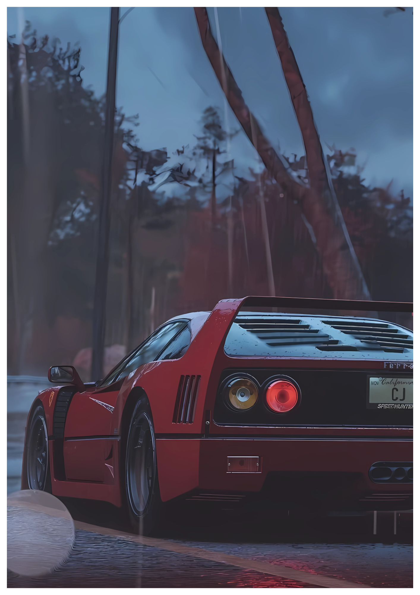Red F40 in the Mist (Ferrari F40)